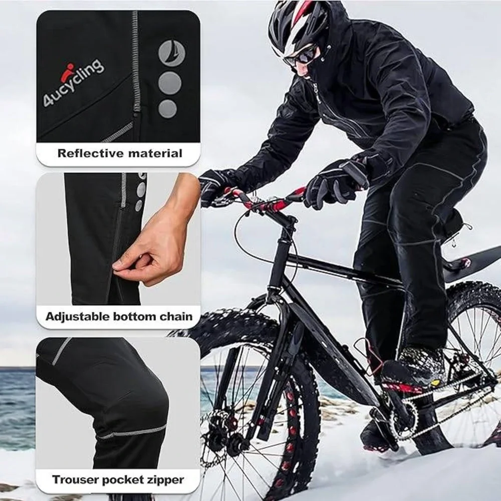 NWT 4ucycling Mountain Bike Pants Thermal Fleece Winter Cycling Windproof Hiking